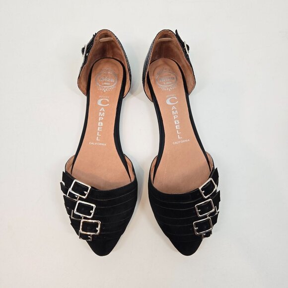 Jeffrey Campbell Ibiza Black Taken Pointy Toe Buckle Strap Flats Women's Size 7 - Picture 2 of 11